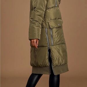Free People Olive Green Long Puffer Jacket